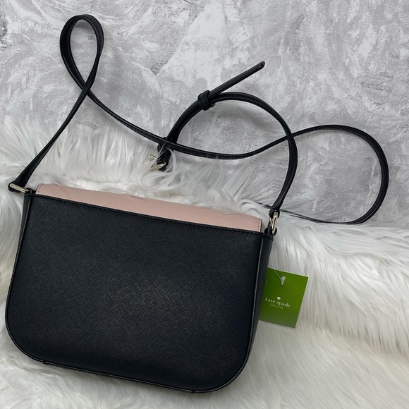 KATE SPADE NEW YORK LAUREL WAY LARGE CARSEN BLACK & PINK CROSSBODY LEATHER BAG - Picture 5 of 12